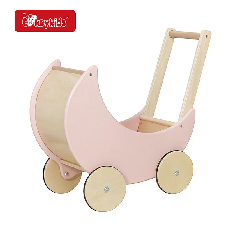 2 in1 Push & Pull Toys Pink Wooden Baby Pram Stroller Toy for Kids W16E112D