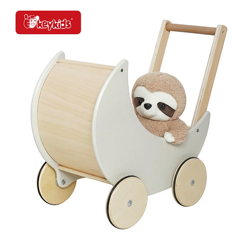 2 in1 Push & Pull Toys Pink Wooden Baby Pram Stroller Toy for Kids W16E112D